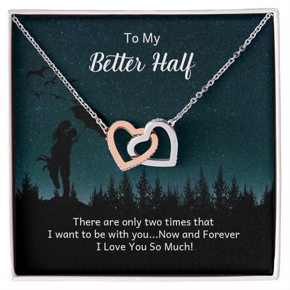 Better Half Only Two Inseparable Hearts CZ Necklace Silver Tone Standard Box